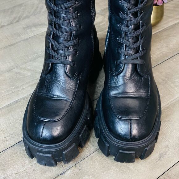 Prada Lug-Sole Tall Leather Combat Boots Size 7 (37.5) - Picture 14 of 15